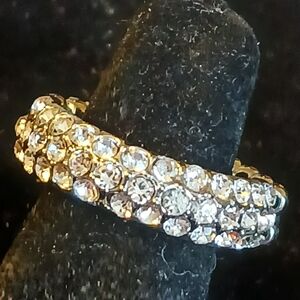 Paparazzi Silvertone Stretch Ring Band With Rows Of Clear Rhinestones